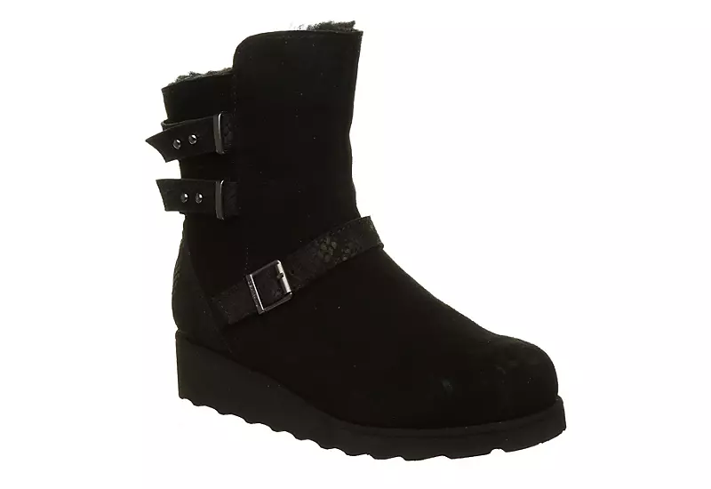 Bearpaw Womens Lucy Fur Wedge Boot - Black 3 Bearpaw Womens Lucy Fur Wedge Boot - Black