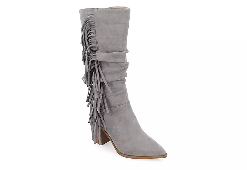 Journee Collection Womens Hartly Fringed Wide Calf Dress Boot - Grey 3 Journee Collection Womens Hartly Fringed Wide Calf Dress Boot - Grey